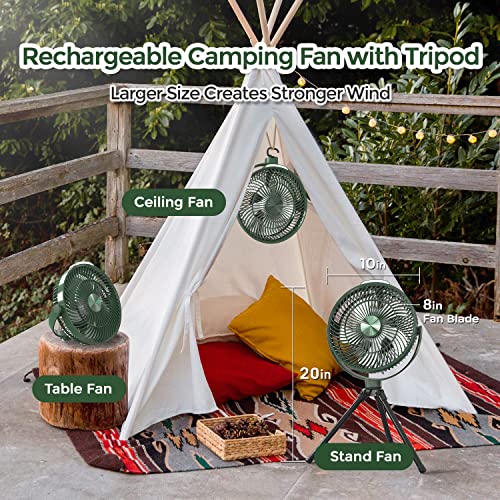 EDON Portable Camping Fan with LED Lantern, 270° Rotation Rechargeable Battery Operated Fan, 10" Desk Fan with Tripod, Remote Control, 3 Speeds Tent Fan for Camping, Outdoor