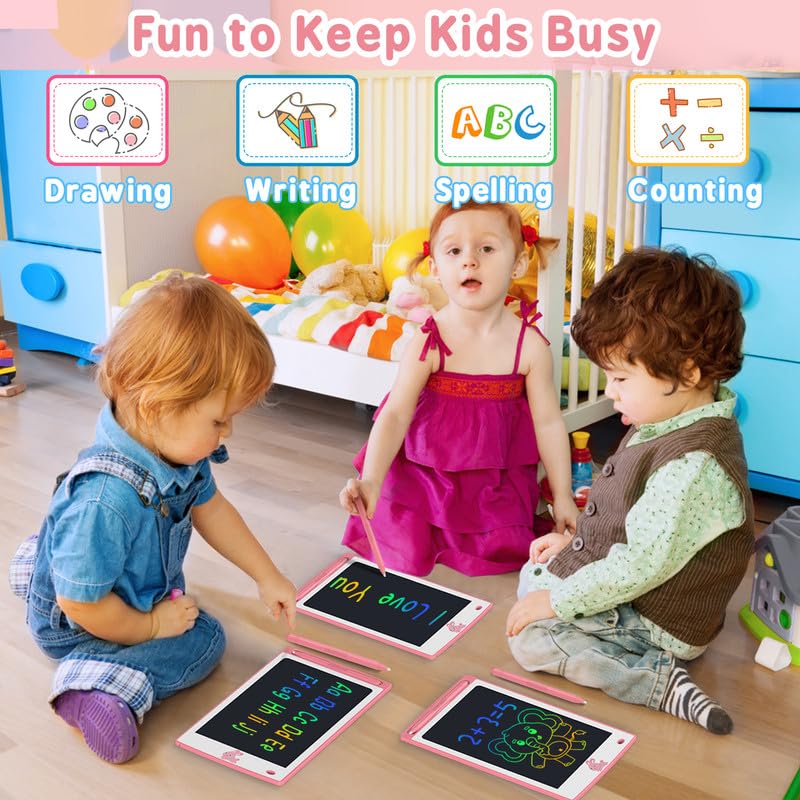 BAVEEL 3 Pcs in 1 Pack LCD Writing Tablets for Kids, Toddler Toys Gifts for Age 2 3 4 5 6 Girls Boys Birthday Christmas. 8.5 Inch Doodle Pad Drawing Tablet for Class & Travel & Home. Pink/Pink/Pink