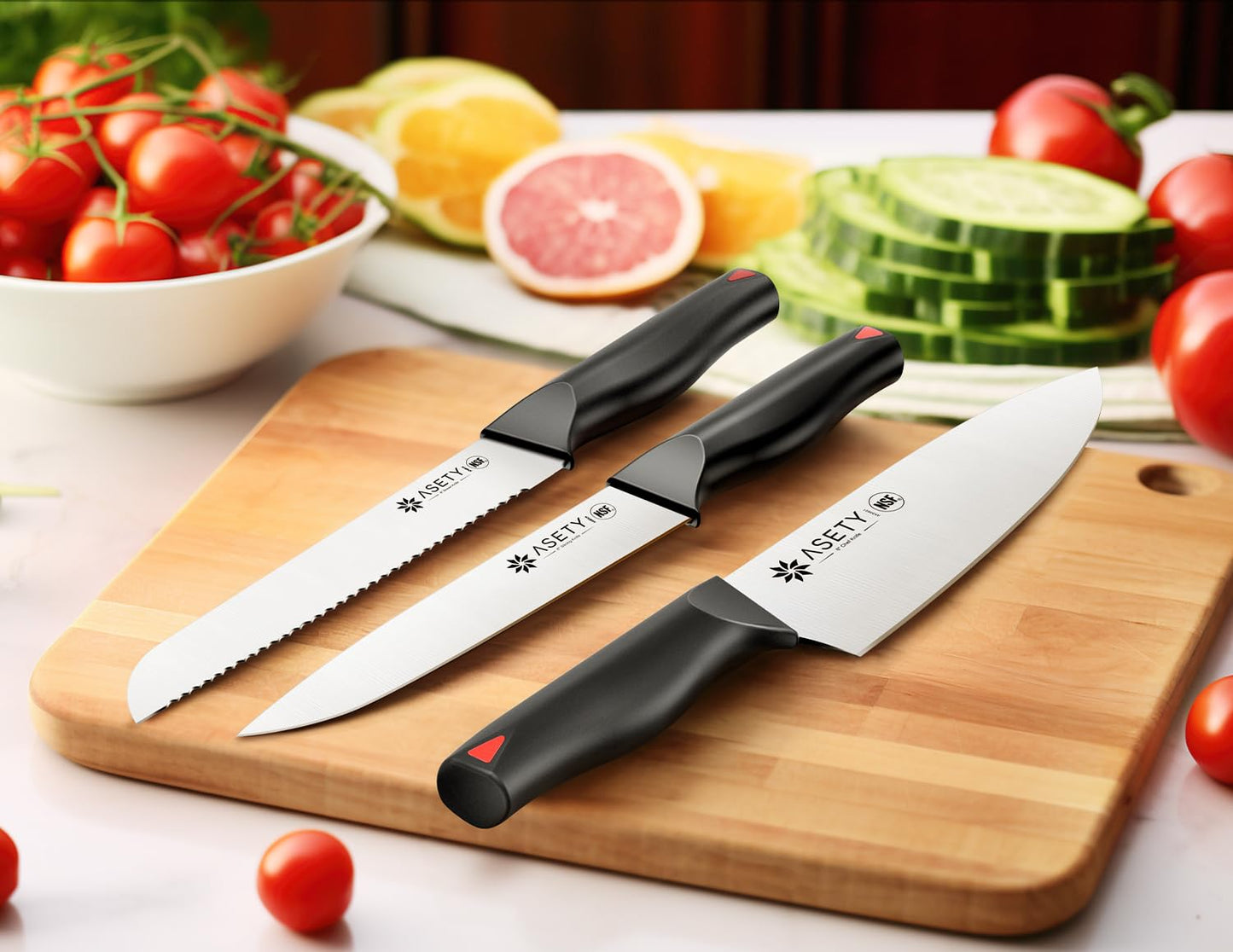 ASETY Knife Set, 15 PCS Kitchen knife Set with Bulti-in Sharpener Block, High Carbon Stainless Steel Knife Block Set, NSF Food Safe, Dishwasher Safe Knife Sets for Kitchen, Black, Gift Box