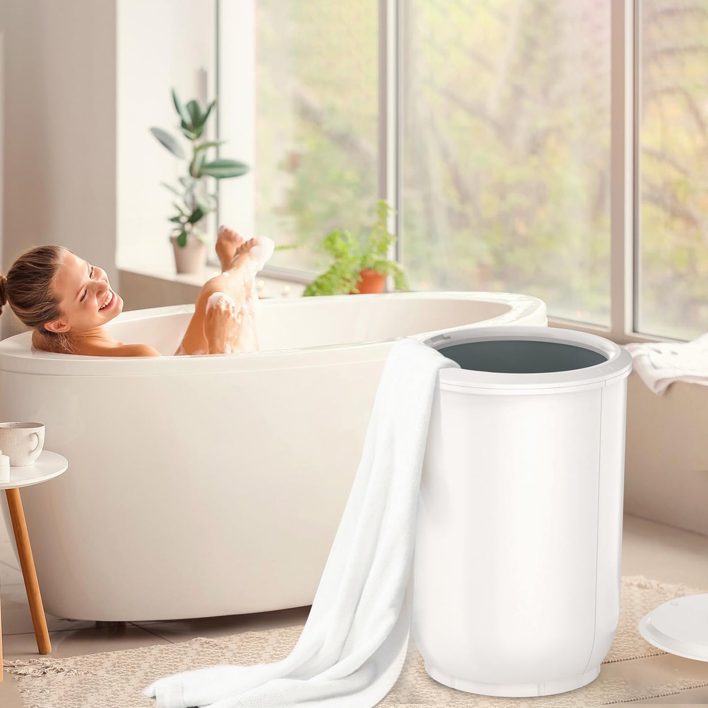 FLYHIT Large Towel Warmer for Bathroom - Heated Towel Warmers Bucket, Wood Handle, Auto Shut Off, Fits Up to Two 40"X70" Oversized Towels, Bathrobes, Blankets, PJ's and More
