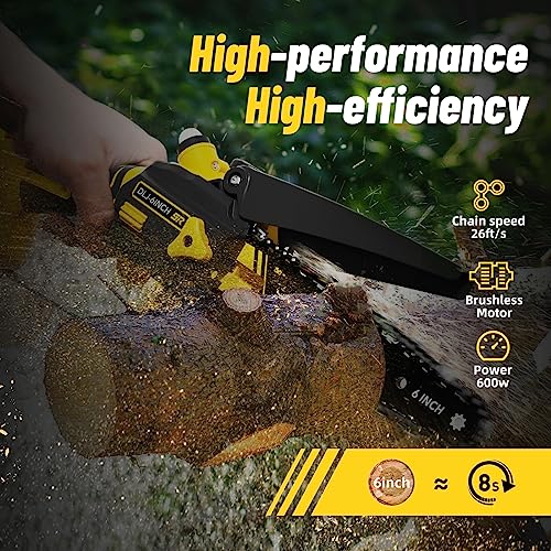 Mini Chainsaw Cordless 6'' with 2×21V Battery, IMOUMLIVE Brushless Powerful Electric Small Hand Portable Chain Saw with Auto Oiler, Lightweight, 2.2 lbs, Handheld, Easy For Pruning, Cutting, Trimming