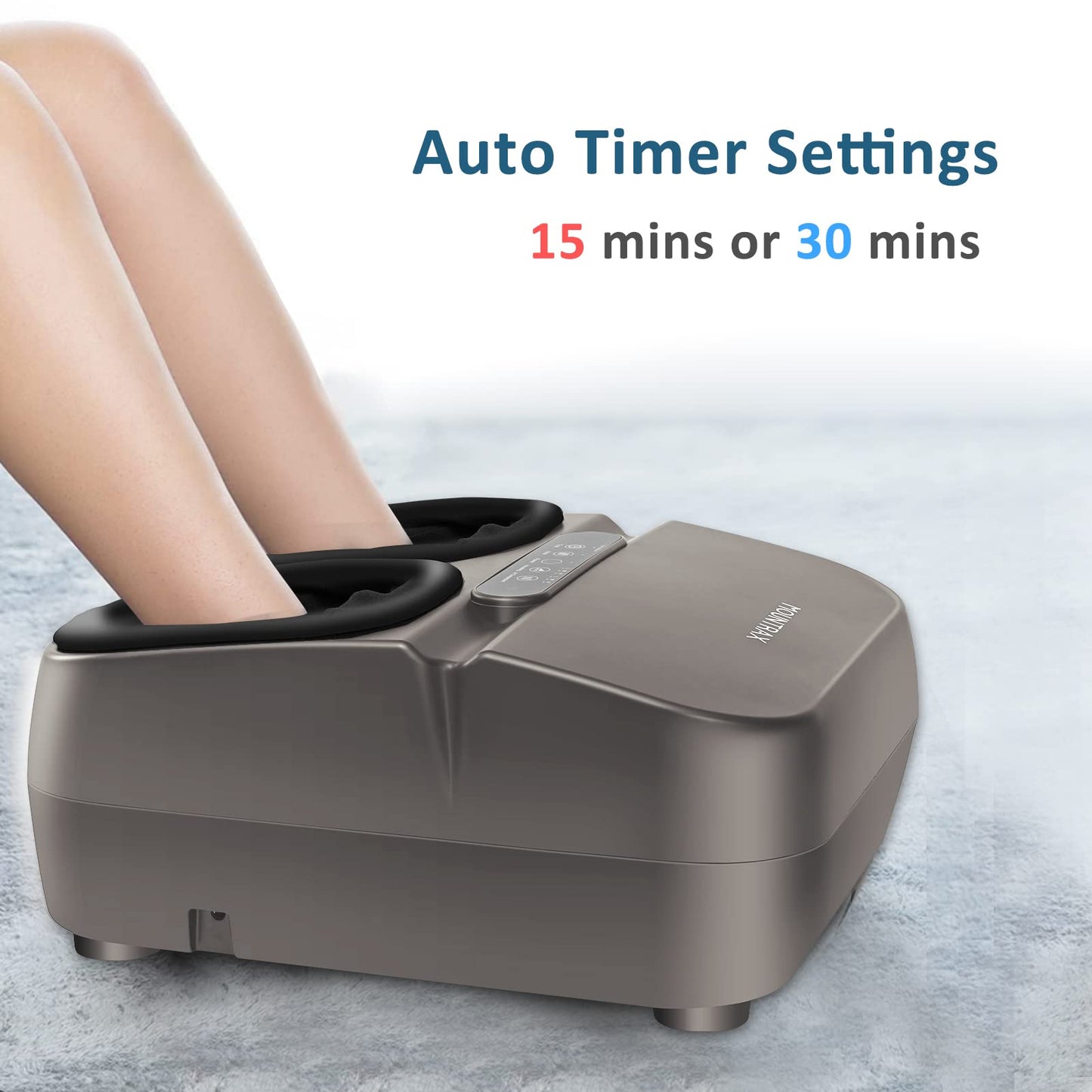 MOUNTRAX Foot Massager Machine with Heat, Gifts for Women Men, Plantar Fasciitis and Relieve Pain, Deep Kneading Shiatsu Massager, Fits Feet Up to Men Size 12 (Gray)