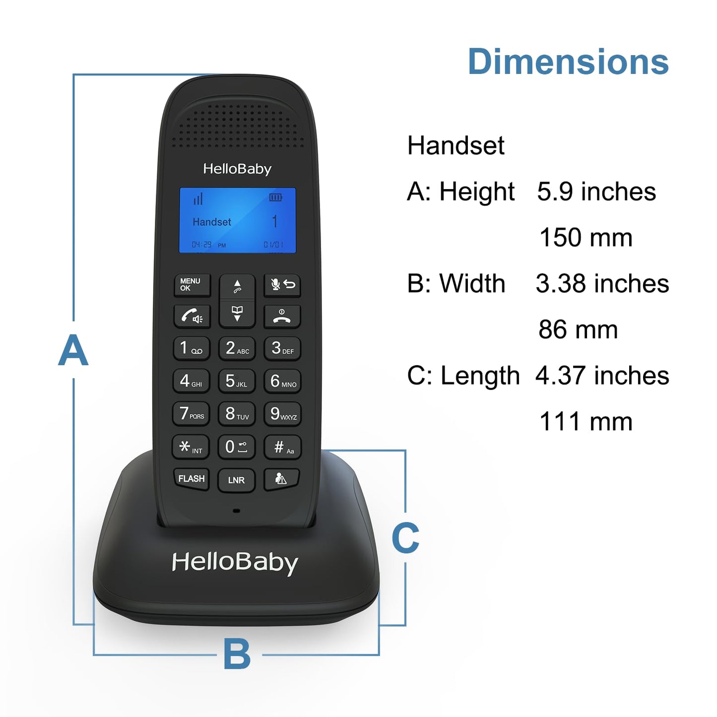 HelloBaby Cordless Phone with 2 Handsets, Advanced Call Block, Expandable Cordless Phone with Trilingual Caller ID/Call Waiting, Full-Duplex Handset Speakerphone(HB1688-2, Black)