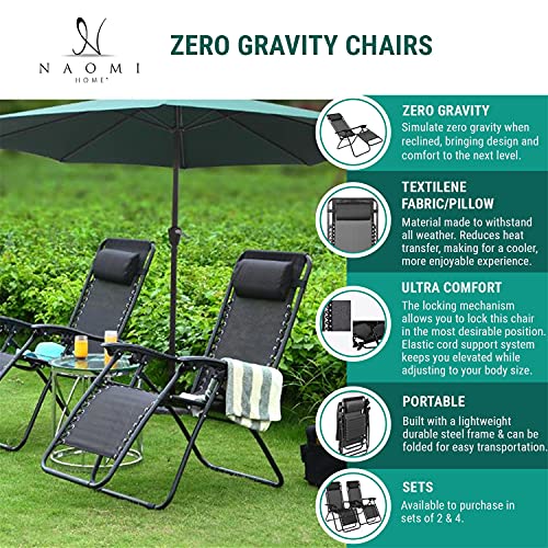 Zero Gravity Chairs Set of 2 Pool Lounge Chair Zero Gravity Recliner Lawn Patio Outdoor Porch Beach Backyard Anti Gravity Chair Folding Reclining Camping Chair with Headrest by Naomi Home - Grey