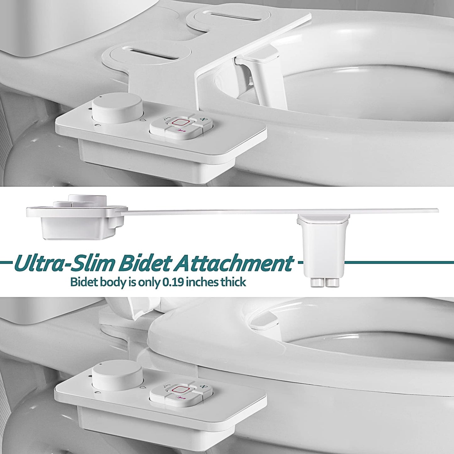 SAMODRA Bidet Attachment, Non-Electric Cold Water Bidet Toilet Seat Attachment with Pressure Controls, Retractable Self-Cleaning Dual Nozzles for Frontal & Rear Wash - White