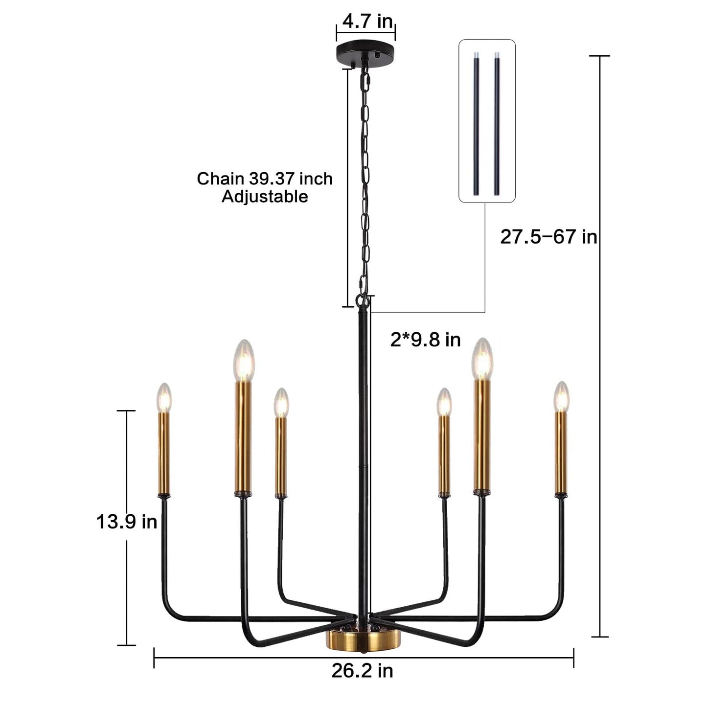 ETONIMERR Modern Farmhouse Chandelier Light Fixture Ceiling Hanging, 6-Light Black and Gold Industrial Chandelier for Dining Room, Rustic Candle Pendant Light for Kitchen Island, Living Room