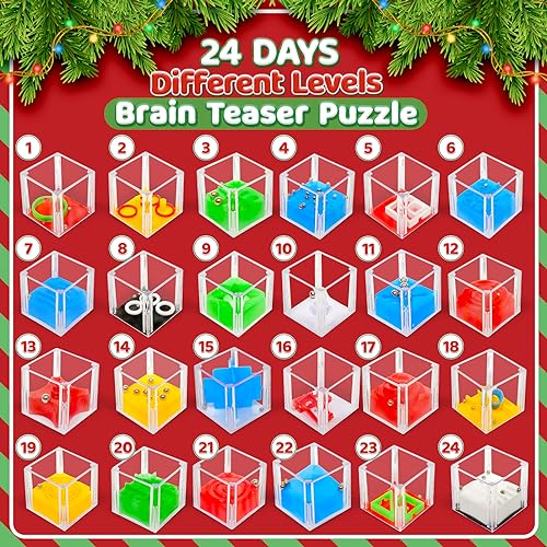 Balance IQ Maze Game Fidget Puzzle Box 24 Pcs for Kids and Adults Brain Teaser Puzzle Cubes for Challenge, Stocking Stuffers for Kids & Party Favor Games, Ideal Prizes Gifts