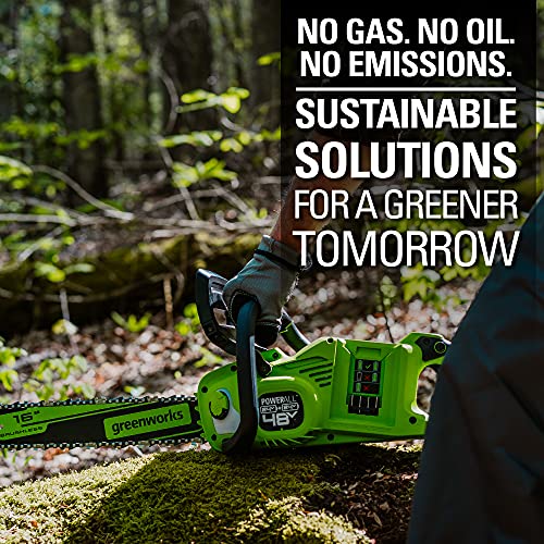 Greenworks 2 x 24V (48V) 16" Brushless Cordless Chainsaw (Great For Tree Felling, Limbing, Pruning, and Firewood / 125+ Compatible Tools), (2) 4.0Ah Batteries and Dual Port Rapid Charger Included