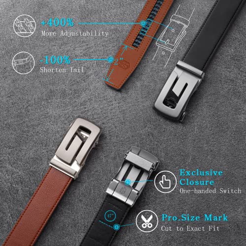 Zitahli Belt Men, Ratchet Belt Dress with 1 3/8" Genuine Leather,Slide Belt with Easier Adjustable Automatic Buckle,Trim to Fit Size 26"-32"