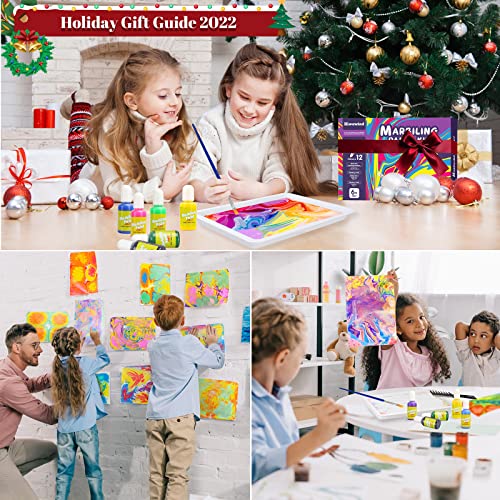Water Marbling Paint Art Kit for Kids - Arts and Crafts for Girls & Boys,Ideal Gifts for Kids Age 4-8 6-8 8-10 8-12 (12 Colors)