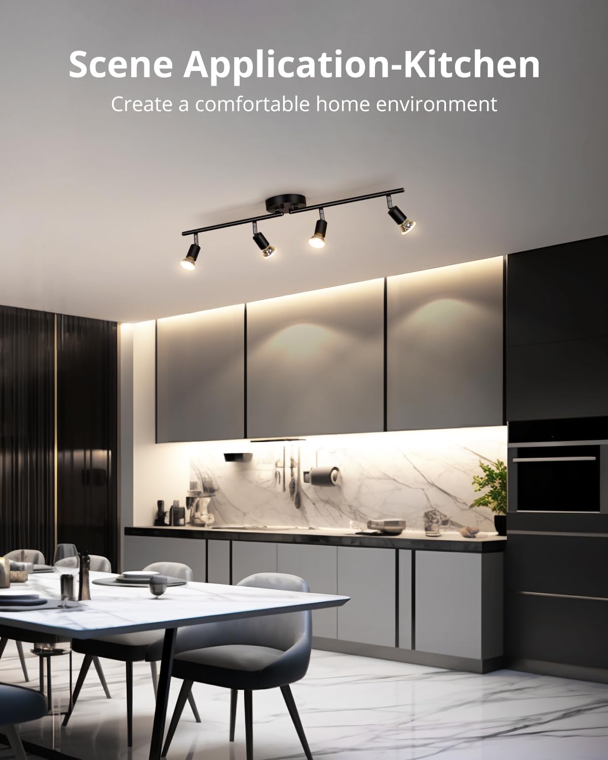 Bojim 4-Light Track Lighting Fixtures Ceiling, Black Track Lights with Rotatable Arms & Adjustable Heads, Modern Track Lights Ceiling for Kitchen, Closet (GU10 Socket, Bulbs Not Included)