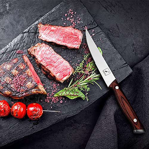 imarku Steak Knives, Steak Knives Set of 6, Japanese HC Steel Premium Serrated Steak Knife Set with Ergonomic Handle and Gift Box, Christmas Gifts for Women and Men