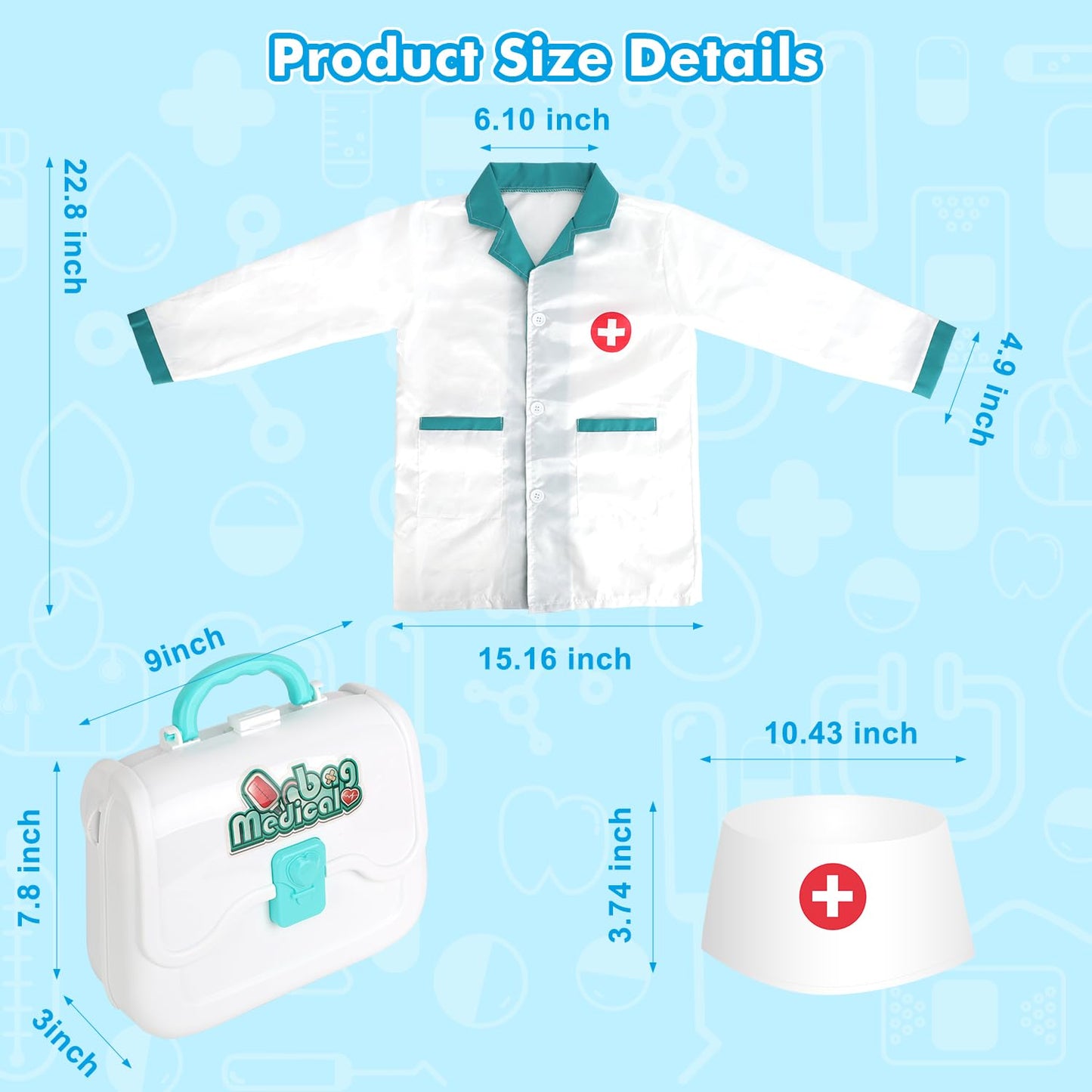 Doctor Kit Toy for Kids Pretend Play Doctor Playset, Toddlers Toys Medical Set for Dress Up Preschool Role Play Birthday Gifts Boy Age 3 4 5 6 7 Year Old Educational Doctor Costume Kits Role Play Blue