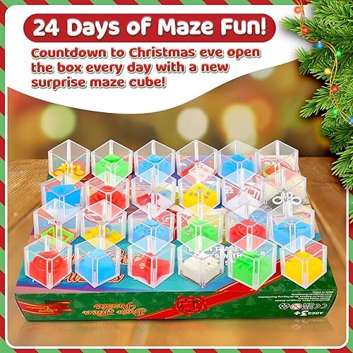 Balance IQ Maze Game Fidget Puzzle Box 24 Pcs for Kids and Adults Brain Teaser Puzzle Cubes for Challenge, Stocking Stuffers for Kids & Party Favor Games, Ideal Prizes Gifts