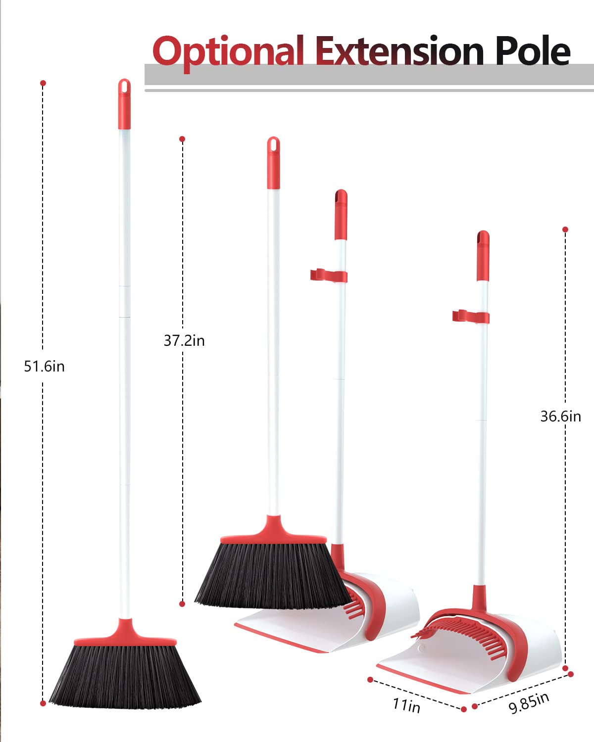 Broom and Dustpan Set, Broom and Dustpan Set Heavy Duty, Upgraded 52’’ Long Handle Broom and Dustpan Set for Home, Standing Broom with Dustpan Combo Set, Dust pan and Broom Combo for Home Office