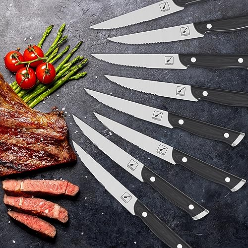 imarku Steak Knives, Steak Knives Set of 8, Serrated Steak Knife Set with Pakkawood Ergonomic Handle, Japanese HC Steel Steak Knife and Gift Box, Black of Friday 2023