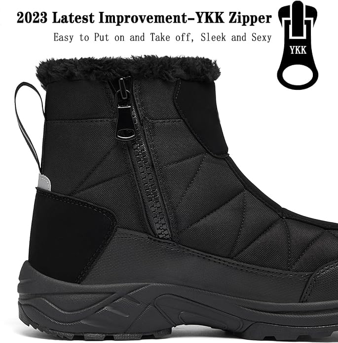 SILENTCARE Men's Warm Snow Boots, Fur Lined Waterproof Winter Shoes, Anti-Slip Lightweight Ankle Boot (10 M US, Black)
