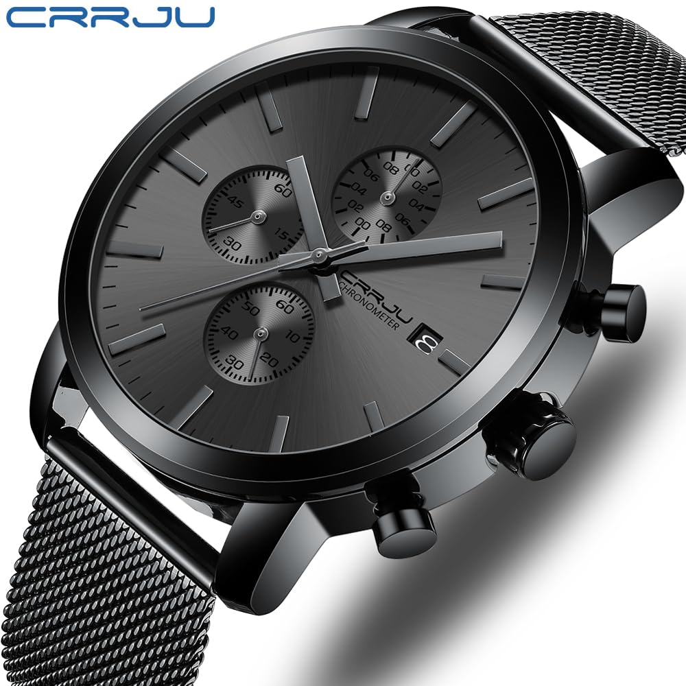 CRRJU Mens Stylish Casual Quartz Watches for Men Luxury Waterproof Calendar Chronograph Japan Movement Wristwatches