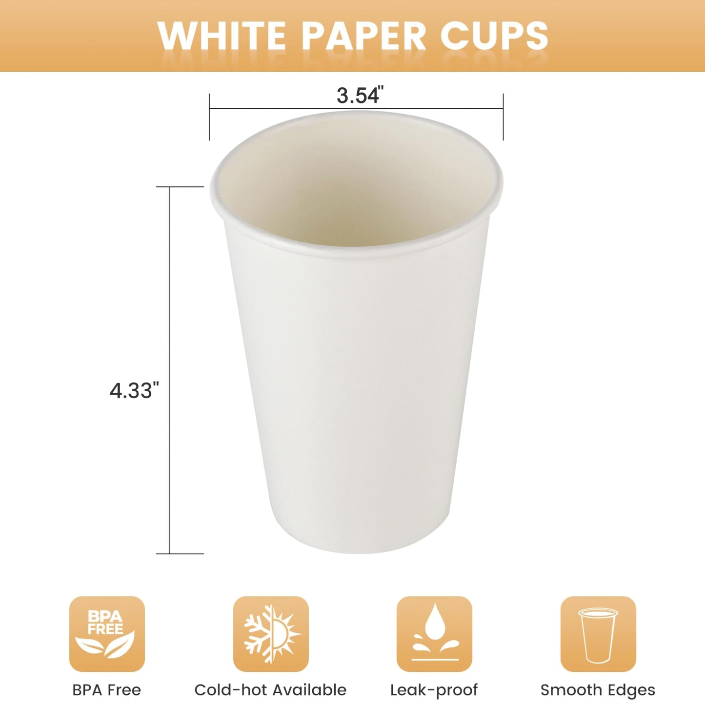 vivigu Coffee Cups 12 oz - 100 Pack White Paper Cups, To Go Coffee Cups, Disposable Tea Cups for Tea Party, Hot Cups Bulk for Office, Home, Travel, Restaurants