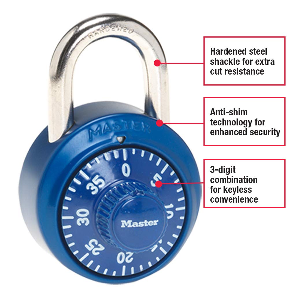 Master Lock Combination Locker Lock, Combination Padlock for Gym and School Lockers, Colors May Vary