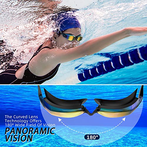 Swimming Goggles,Swimming Goggles Connected to Earplugs +Nose Clips+Elastic Swimming Caps, Swimming Goggles No Leaking Full Protection Adult Men Women Youth (yellow&blue)