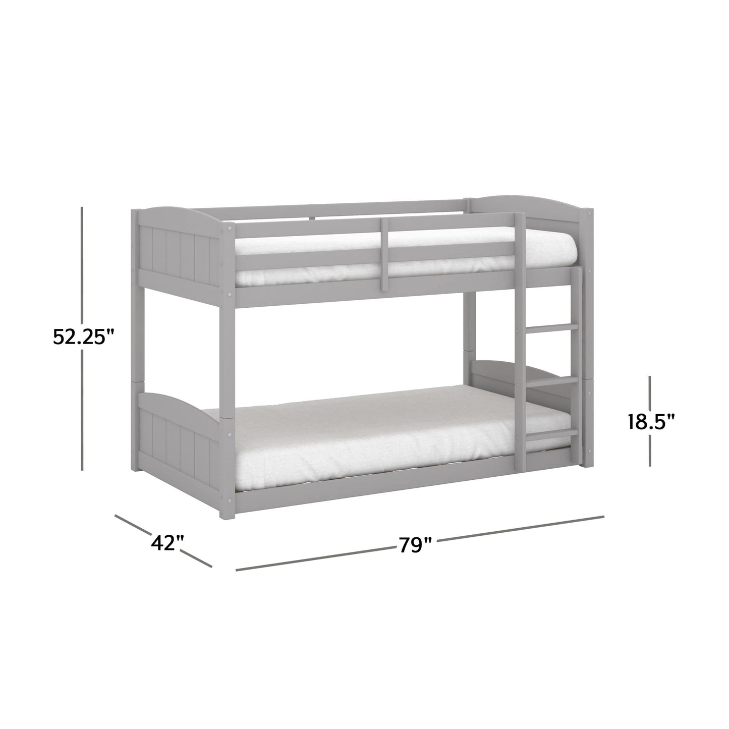 Hillsdale Alexis Contemporary Wood Arch Twin Over Twin Floor Bunk Bed with Slats, Gray