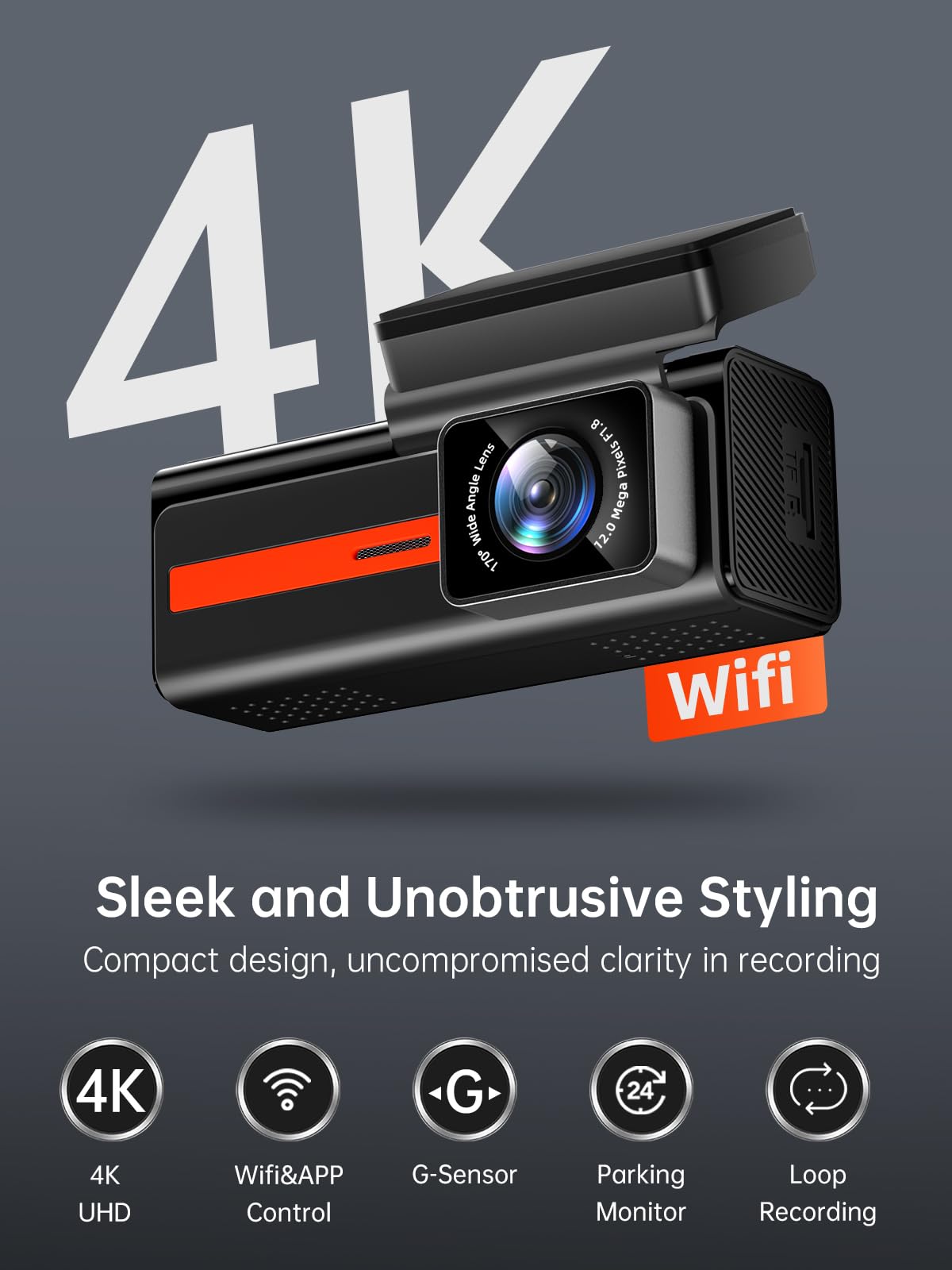 Dash Cam Front and Rear, Veement S80 4k+1080P Dual Dash Camera for Cars, WiFi Mini Car Camera,1.47” Display Dashcam,170°Wide, Night Vision,24H Parking Mode, G-Sensor,Loop Recording, Free 32G Card, App