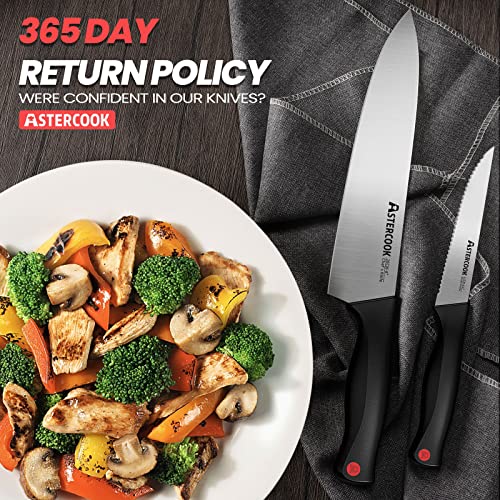 Knife Set, Astercook 21 Pieces Knife Sets for Kitchen with Block, Dishwasher Safe Santoku Knives with Built-in Sharpener, Black