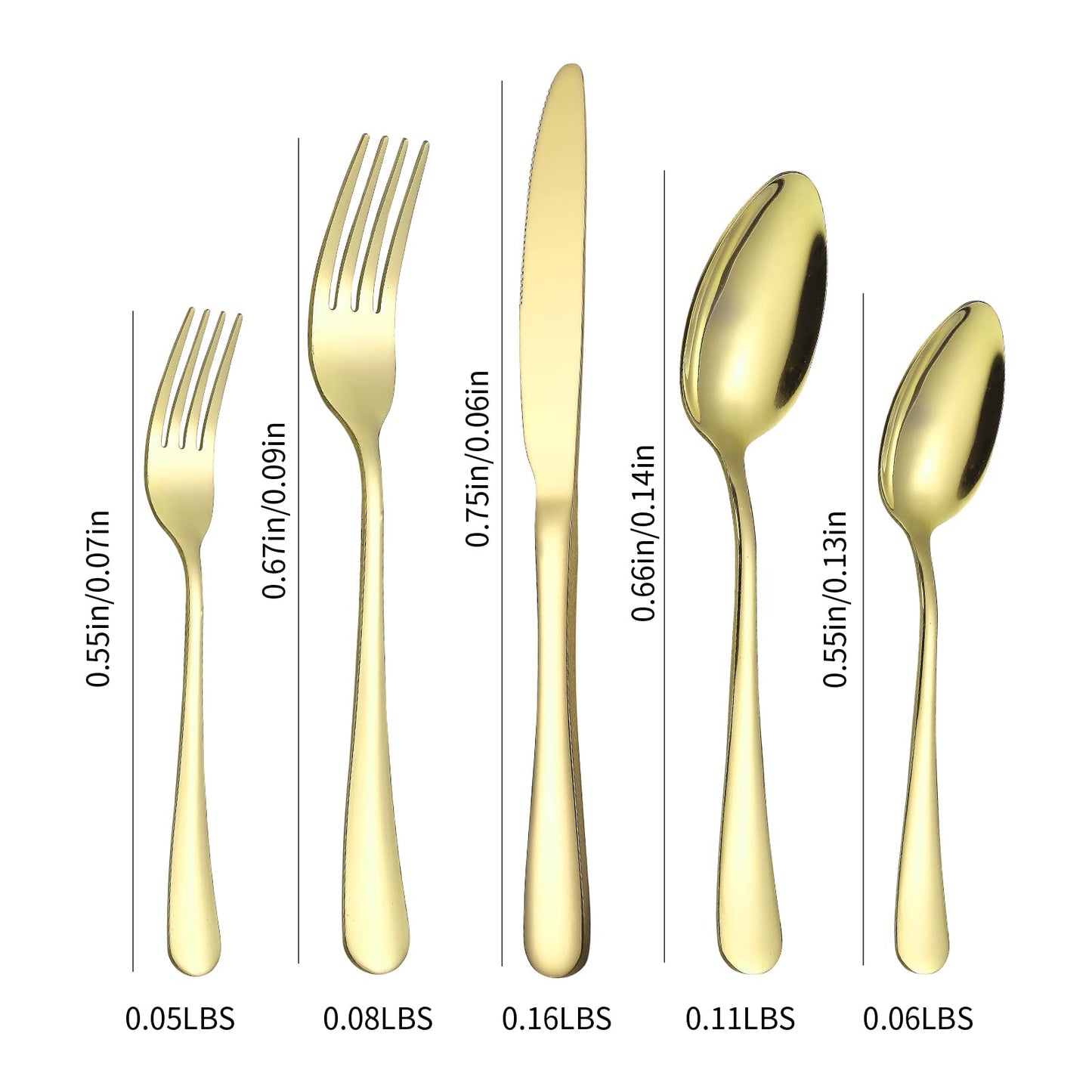 A · HOUSEWARE Gold Silverware Set 12 Stainless Steel Flatware Set 60 Piece Spoon Fork Knives Round Wide Handle Proper Weight Dishwasher Safe Gatherings Festival Parties