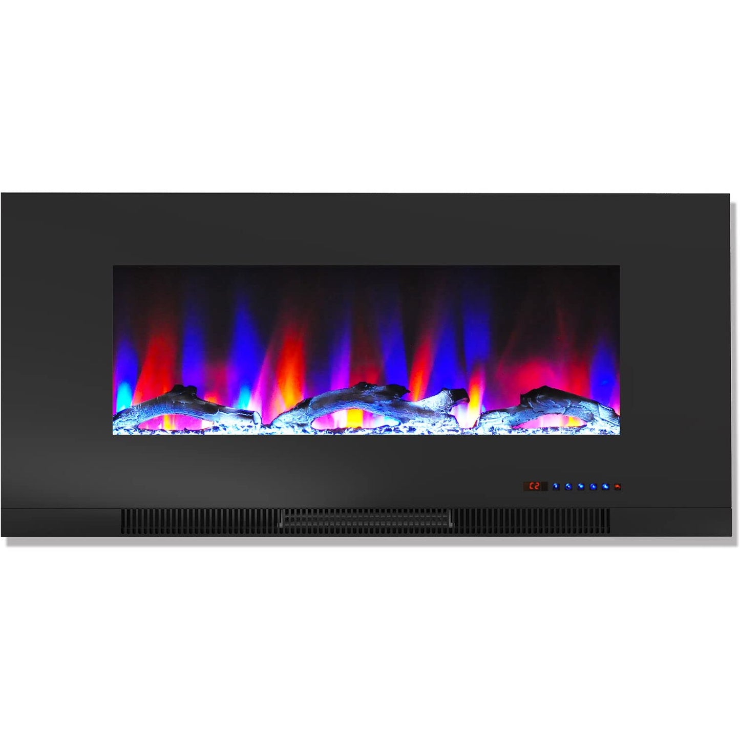 Cambridge 42 In. Electric Wall Mounted Fireplace Heater in Black with Multi-color Flame Driftwood Log Display, Adjustable Heat, Remote