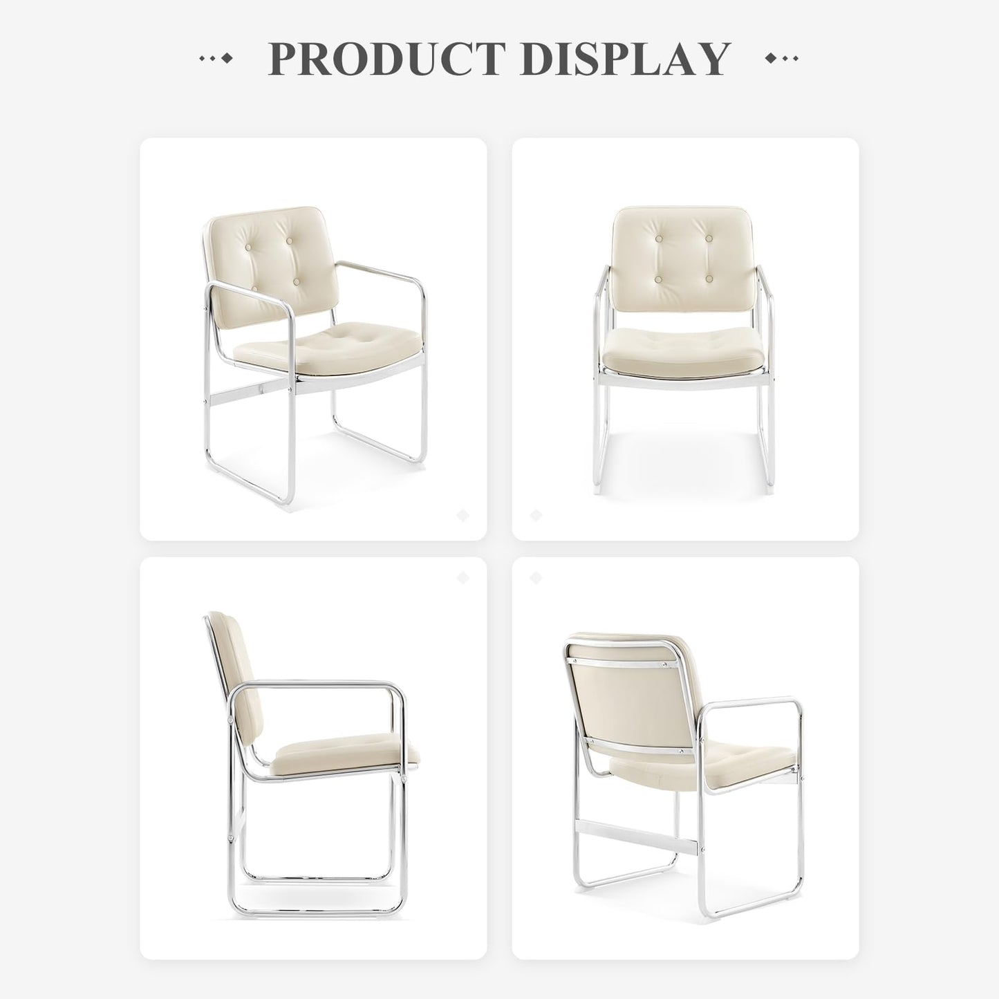 COLAMY Modern Dining Chairs Set of 2, Button Tufted PU Leather Upholstered Dining Room Kitchen Side Chair with Metal Legs for Home/Living Room/Bedroom/Office, Beige