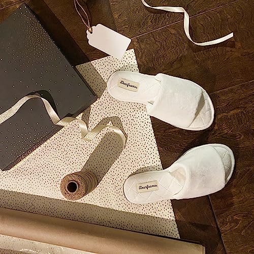 Dearfoams Women's Beatrice Velour Slide Slipper, Cream, Small