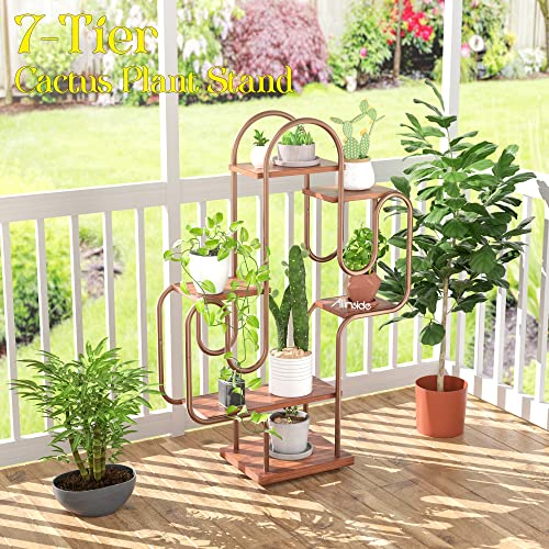Allinside Cactus Corner Bookshelf, 6 Tiers Multipurpose Plant Stand, Heavy-Duty Metal Corner Shelf, Creative Tall Display Rack, Rustic Bookcase for Living Room, Bedroom, Home Office and Balcony