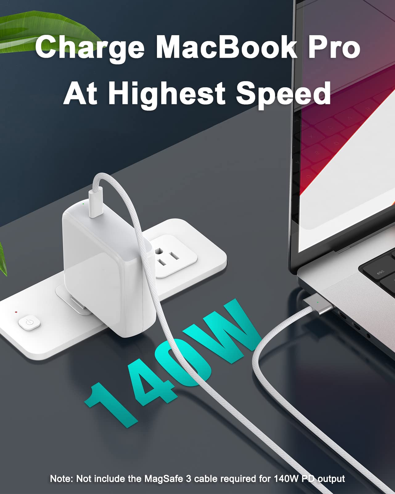 140W USB C Charger for MacBook Pro 16 inch 2021, MacBook Air, USB-C Power Adapter for iPhone 13/12, iPad Pro/Air, with 6ft Power Adapter Extension Cable