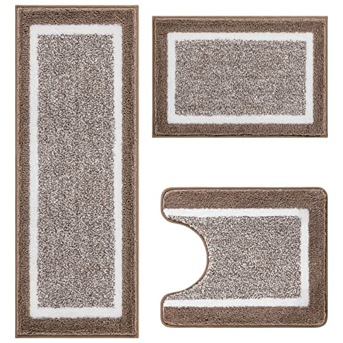 Pauwer 3 Piece Bath Mat Set Bathroom Rugs, Non Slip Plush Bathroom Mats, Absorbent Shaggy Bathroom Rug Set with U-Shaped Contour Toilet Mat for Bathroom Bedroom Living Room