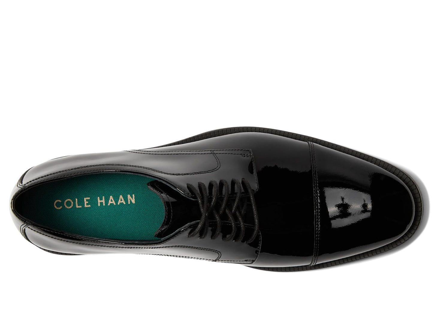 Cole Haan Men's Modern Essentials Cap Oxford, Black Patent/Black, 9.5