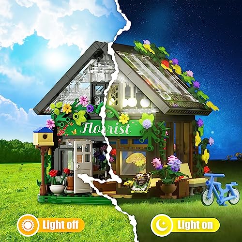 HYG Toys Flower House Building Set, with LED Lights Warmth Building Blocks Set Gift for Kids Children Boys Girls Age 6 to12 Educational Toys (625 Pcs)