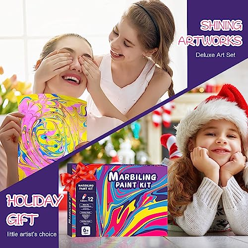 Water Marbling Paint Art Kit for Kids - Arts and Crafts for Girls & Boys,Ideal Gifts for Kids Age 4-8 6-8 8-10 8-12 (12 Colors)