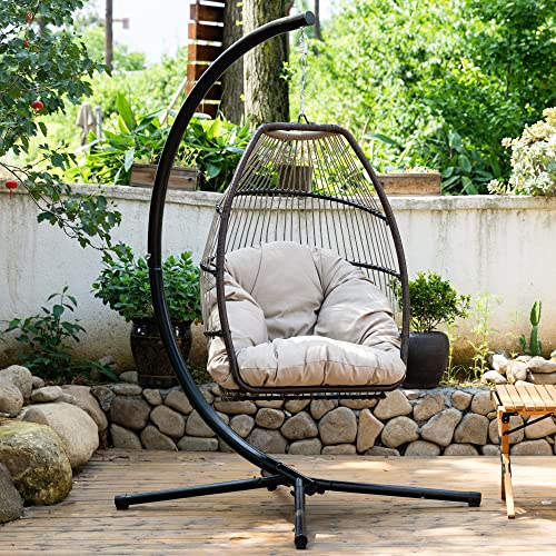 Egg Chair Hammock Chair Basket Chair Hanging Swing Chair UV Resistant Cushion with Stand for Indoor Bedroom Outdoor Garden Backyard
