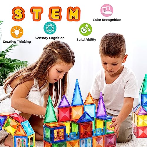 TOKBLOK Magnetic Tiles Kids Toys for 3 4 5 6 Years Old Boys & Girls, 64PCS Clear Diamond Magnet Building Blocks Set, STEM Preschool Learning Educational Toys for Toddler Birthday Gift