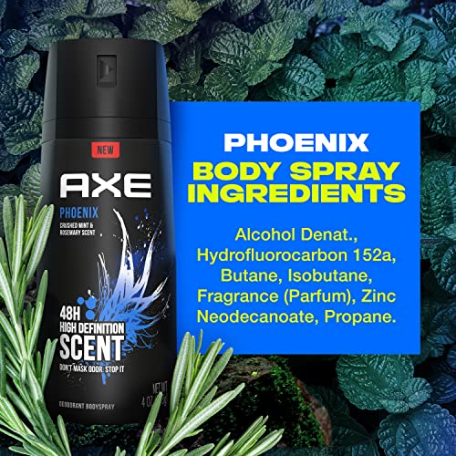 Axe Body Spray Deodorant For Long Lasting Odor Protection, Phoenix Deodorant For Men Formulated Without Aluminum 4oz 4 Count