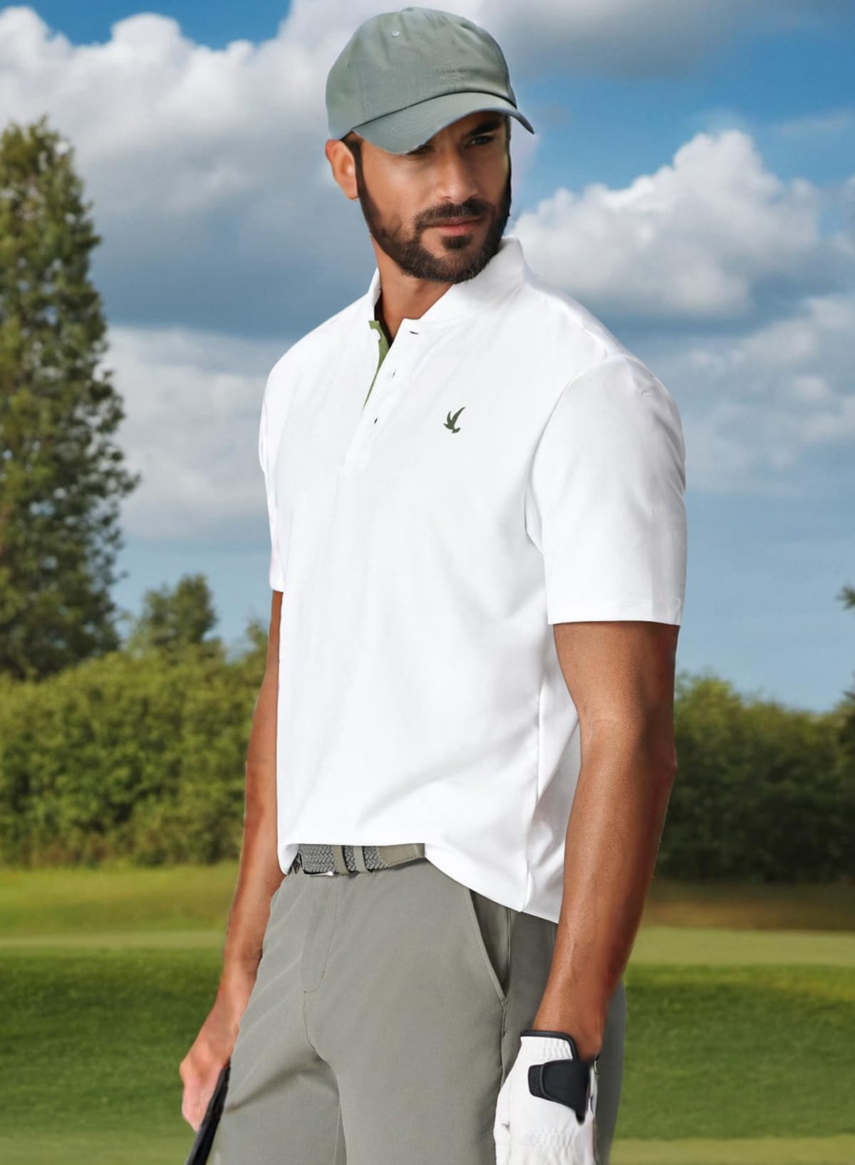 JMIERR Polo Shirts for Men Summer Quick Dry Casual Short Sleeve Button Up Fishing Work Golf Tshirt, L, White