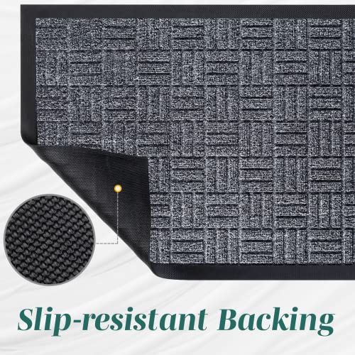 HOMWE Front Door Mats, 2 Pc Set, 29.5 x 17, All Weather Entry and Back Yard Door Mat, Indoor and Outdoor Safe, Slip Resistant Rubber Backing, Absorbent and Waterproof, Dirt Trapping Rugs for Entryway