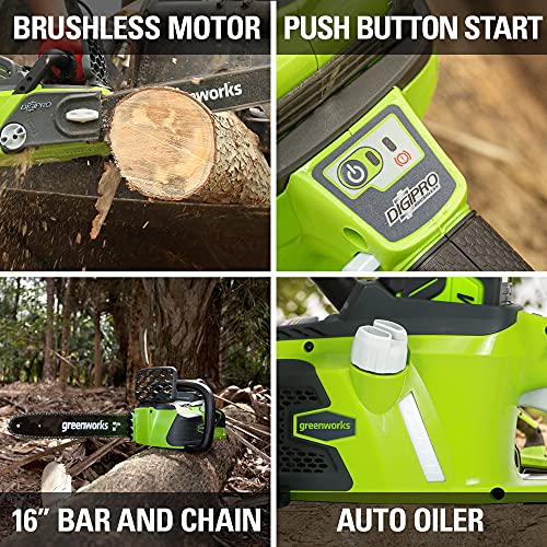 Greenworks 40V 16" Brushless Cordless Chainsaw (Great For Tree Felling, Limbing, Pruning, and Firewood / 75+ Compatible Tools), Tool Only
