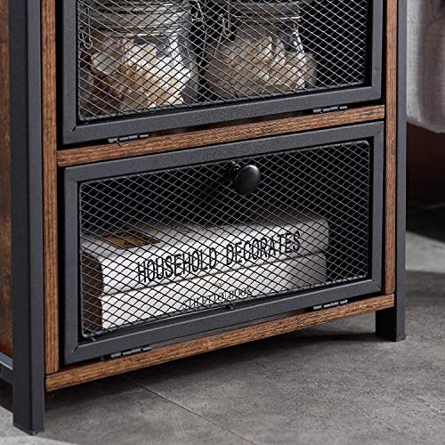 VECELO Nightstand Set of 2, End Table with Flip Drawer, Modern Night Stand for Bedroom, Living Room, Office, Easy Assembly, Retro Brown