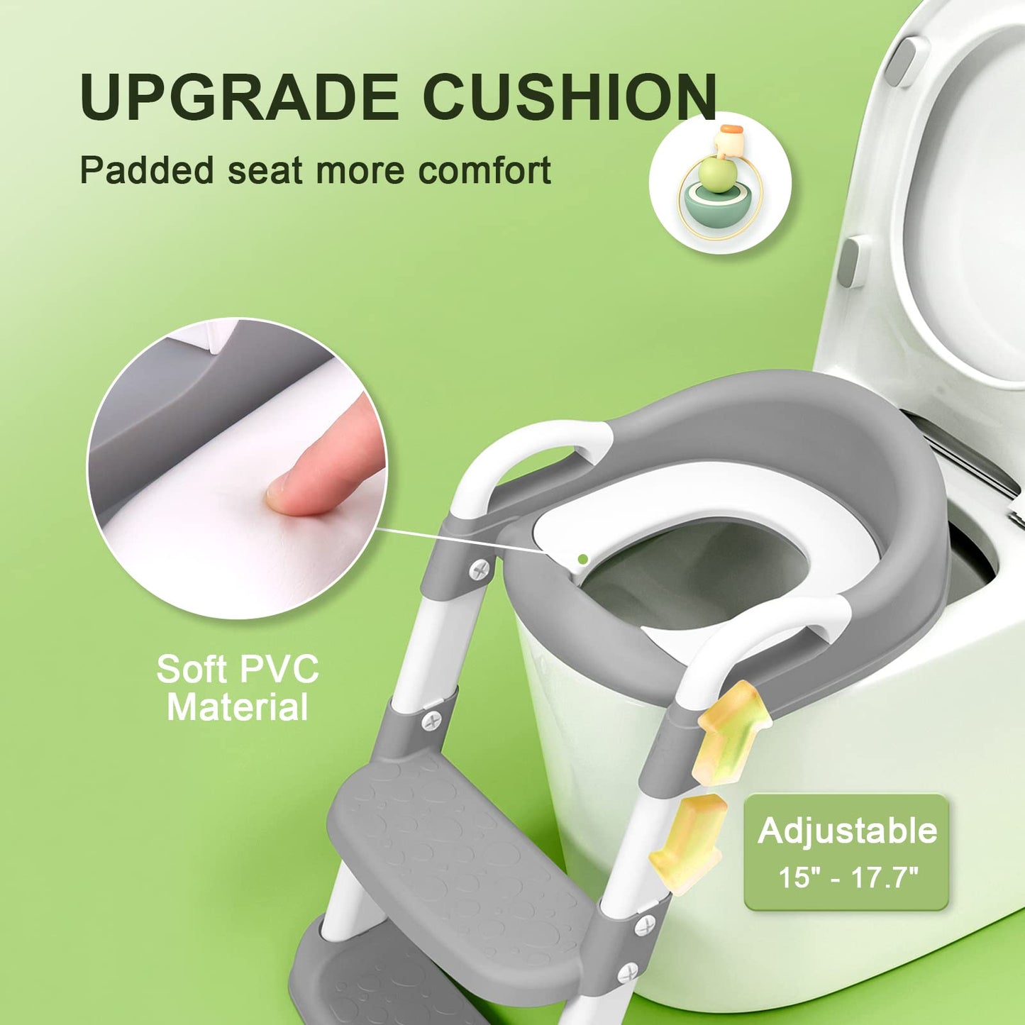 BBfancy Potty Chair, potty training toilet seat with step stool ladder for Kids and Toddler Boys Girls - Kids Potty Training Soft Padded Seat(Gray)