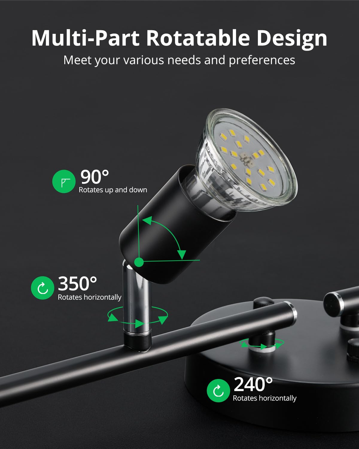 Bojim 4-Light Track Lighting Fixtures Ceiling, Black Track Lights with Rotatable Arms & Adjustable Heads, Modern Track Lights Ceiling for Kitchen, Closet (GU10 Socket, Bulbs Not Included)