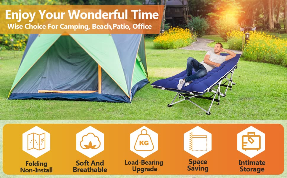 Homdox Camping cot Folding Outdoor Camping Travel Cot and Cot Pad - Quality Lightweight Portable Heavy Duty Adult & Kids Travel Cot Double Layer Oxford Portable Travel Camp Cots for Camp/Office/Home
