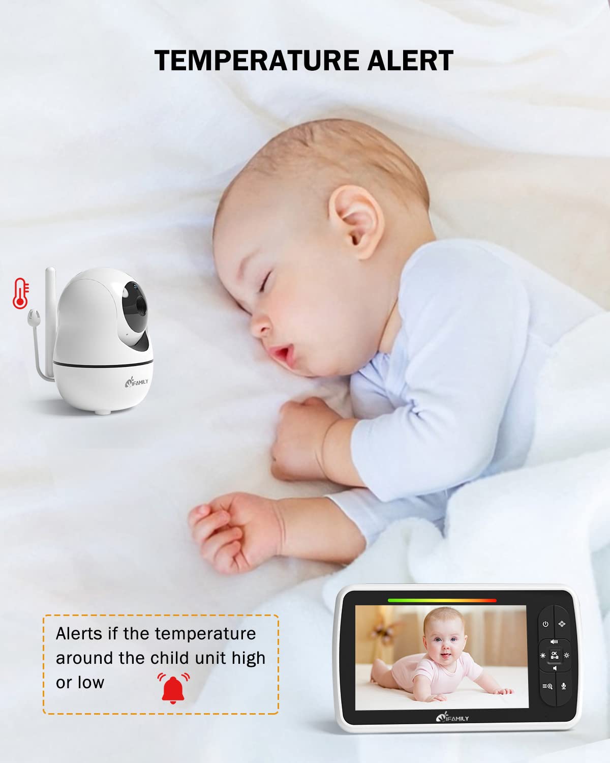 iFamily Baby Monitor with Camera and Audio - 5 inch Video Baby Monitor with Remote Pan/Tilt, VOX Mode, Night Vision, Two-Way Talk, Feeding Reminder, Temperature, Build in Lullabies, Long Range, 720p
