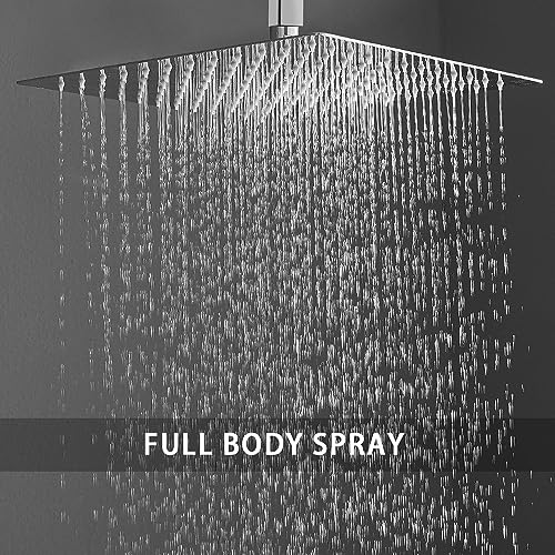 Heable Polished Chrome Shower System Bathroom 12 Inch Rain Shower Head Ceiling Mount with Handheld Luxury High Pressure Shower Combo Set Shower Faucet Rough-in Valve Body and Trim Included